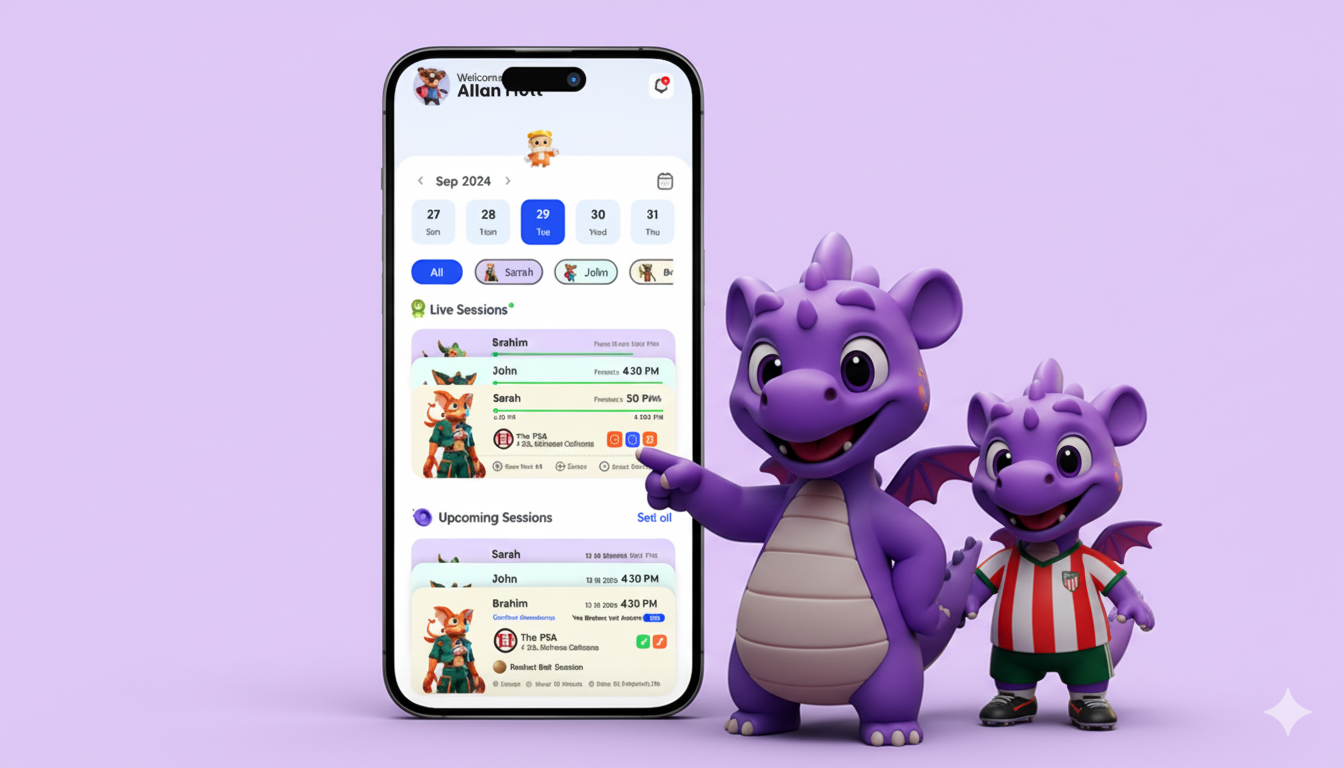 Parent checkout with child selector, consent badge and payment summary.
